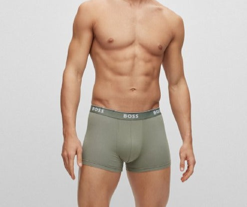 Boss 3 Pack of Stretch-Cotton Trunks - Black/Blue/Green