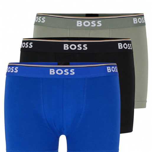 Boss 3 Pack of Stretch-Cotton Trunks - Black/Blue/Green