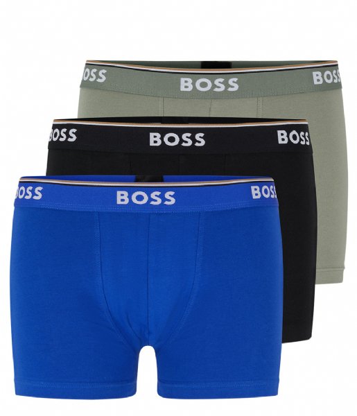 Boss 3 Pack of Stretch-Cotton Trunks - Black/Blue/Green