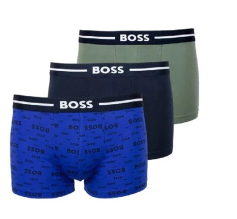 Boss 3 Pack of Stretch-Cotton Trunks - Blue, Black, Green