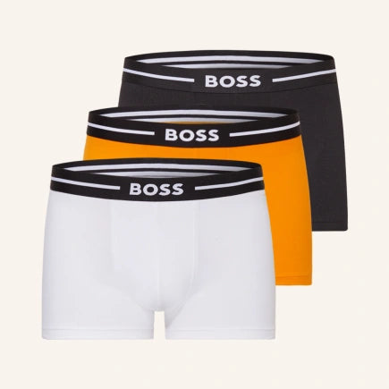 Boss 3 Pack of Stretch-Cotton Trunks - White/Orange/Black