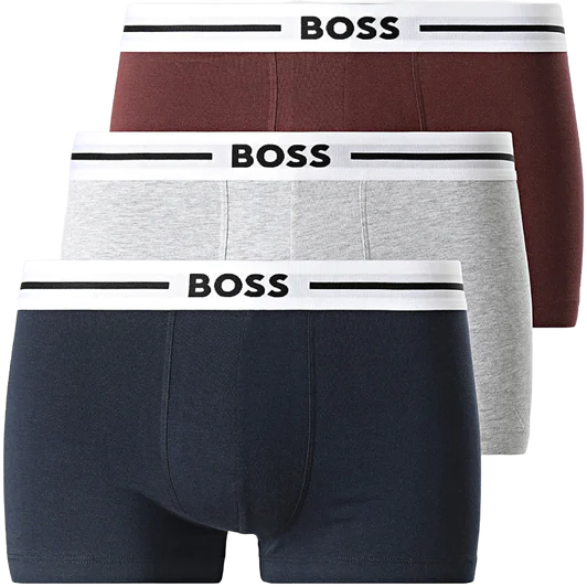 Boss 3 Pack of Stretch-Cotton Trunks - Blue/Burgundy/Grey