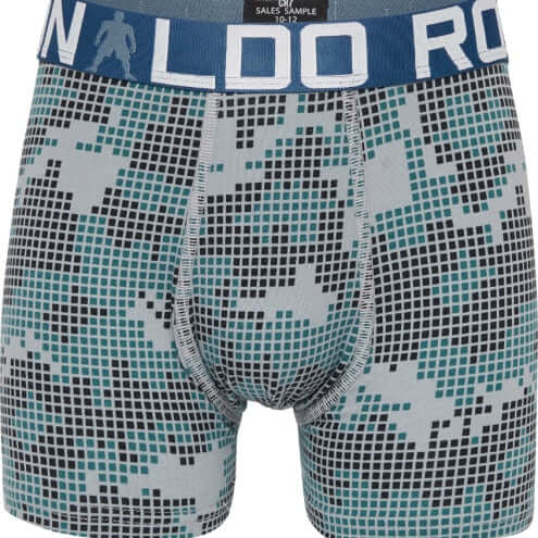 CR7 2-Pack Boy's Cotton Boxer Shorts Trunks - Green / Grey Print