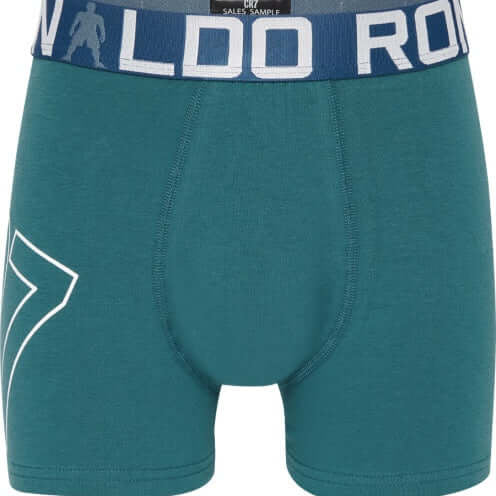 CR7 2-Pack Boy's Cotton Boxer Shorts Trunks - Green / Grey Print