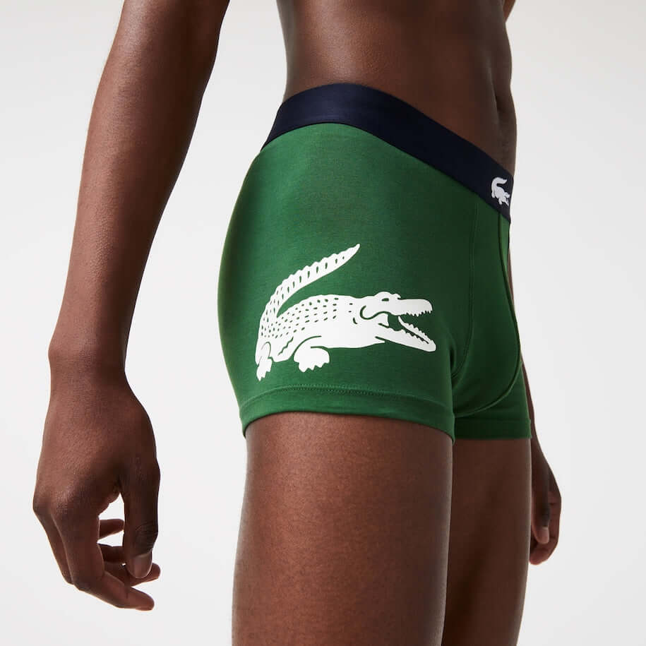 Lacoste Men's 3-Pack Mismatched Stretch Cotton Trunks - Green, Navy, White