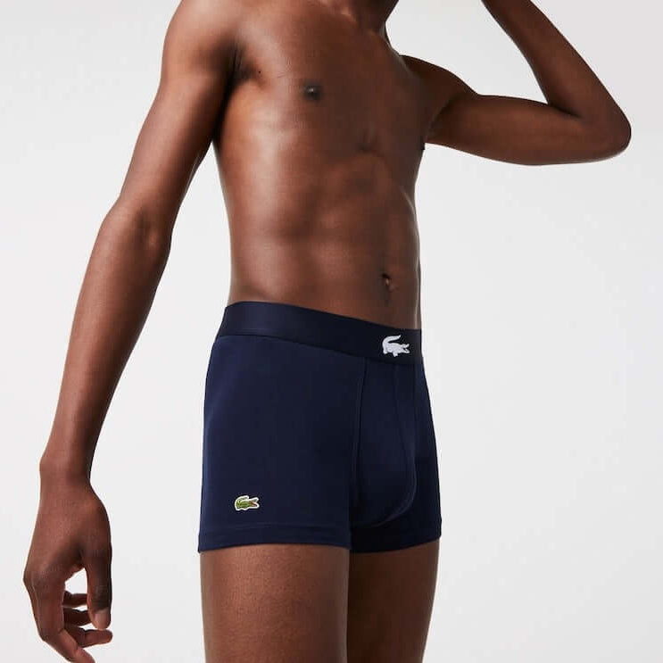 Lacoste Men's 3-Pack Mismatched Stretch Cotton Trunks - Green, Navy, White