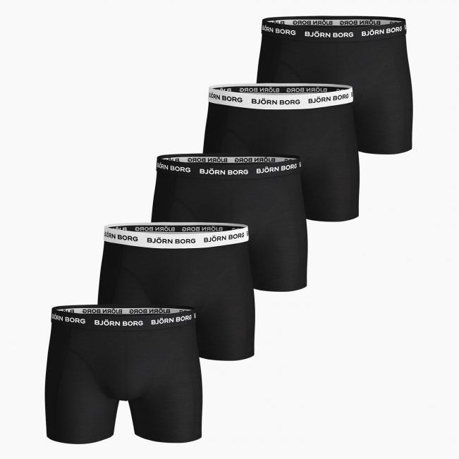 Bjorn Borg Solid Essential Boxer Shorts 5 Pack- Black with White waistband