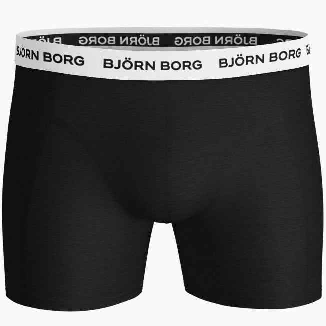 Bjorn Borg Solid Essential Boxer Shorts 5 Pack- Black with White waistband