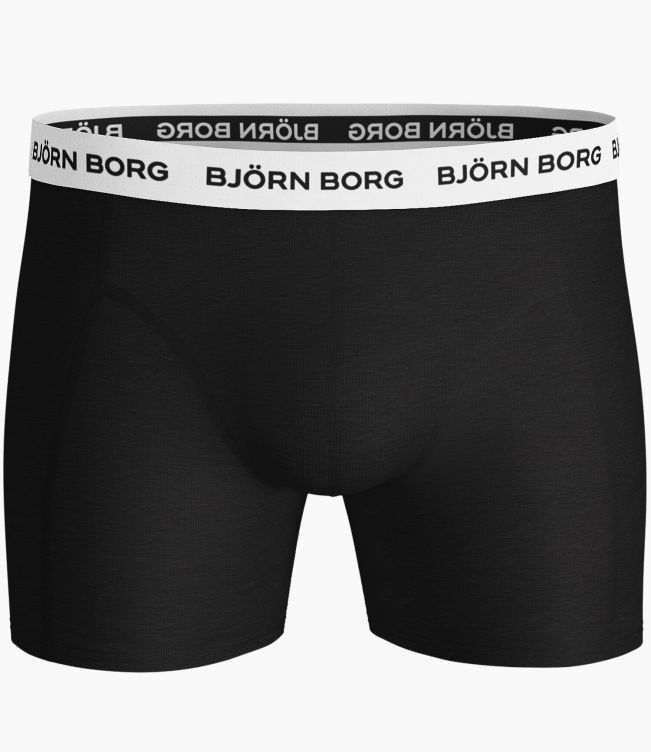 Bjorn Borg Solid Essential Boxer Shorts 5 Pack- Black with White waistband