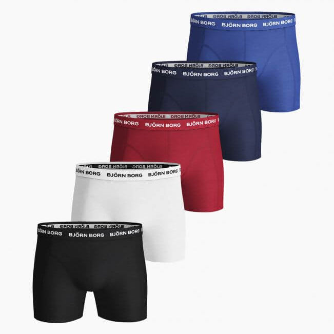 Björn Borg Solid Essential Boxer Shorts - 5PACK - Red/White/Black/Blue