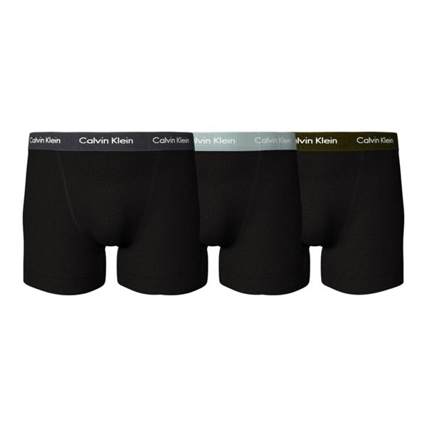 Calvin Klein - 3 Pack Cotton Stretch Trunks - Black with Coloured Waistband
