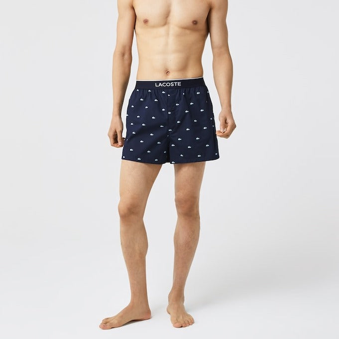 Lacoste Men's Cotton Poplin Boxer 3-Pack- Navy/Blue/stripe