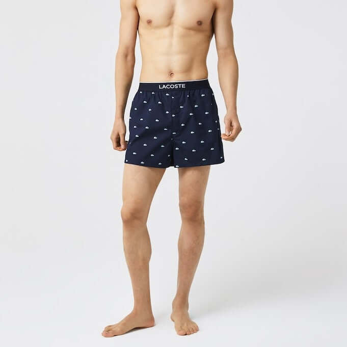 Lacoste Men's Cotton Poplin Boxer 3-Pack- Navy/Blue/stripe