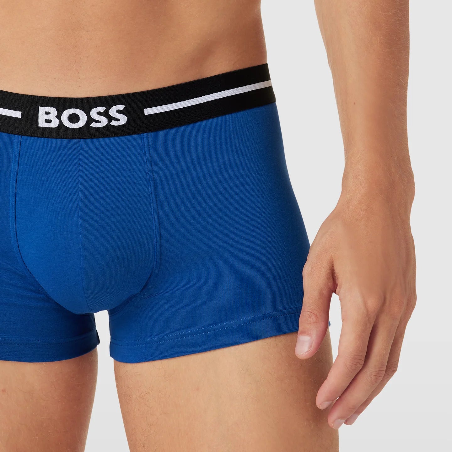 Boss - 3 Pack of Stretch Cotton Trunks with Logo Waistbands - Red/Navy/Blue