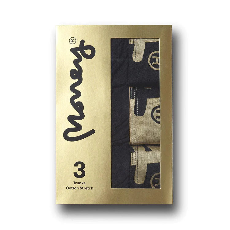 Money Clothing - 3 Pack Cotton Stretch Trunks - Black with Gold Waistband