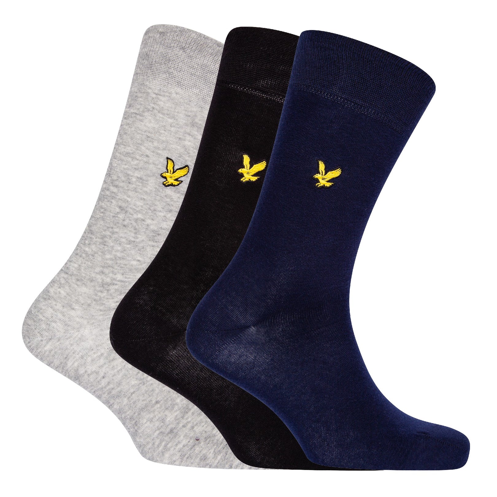 Lyle & Scott 3 Pack Angus Socks with Eagle Embroidery - Grey Marl, Peacoat, Black