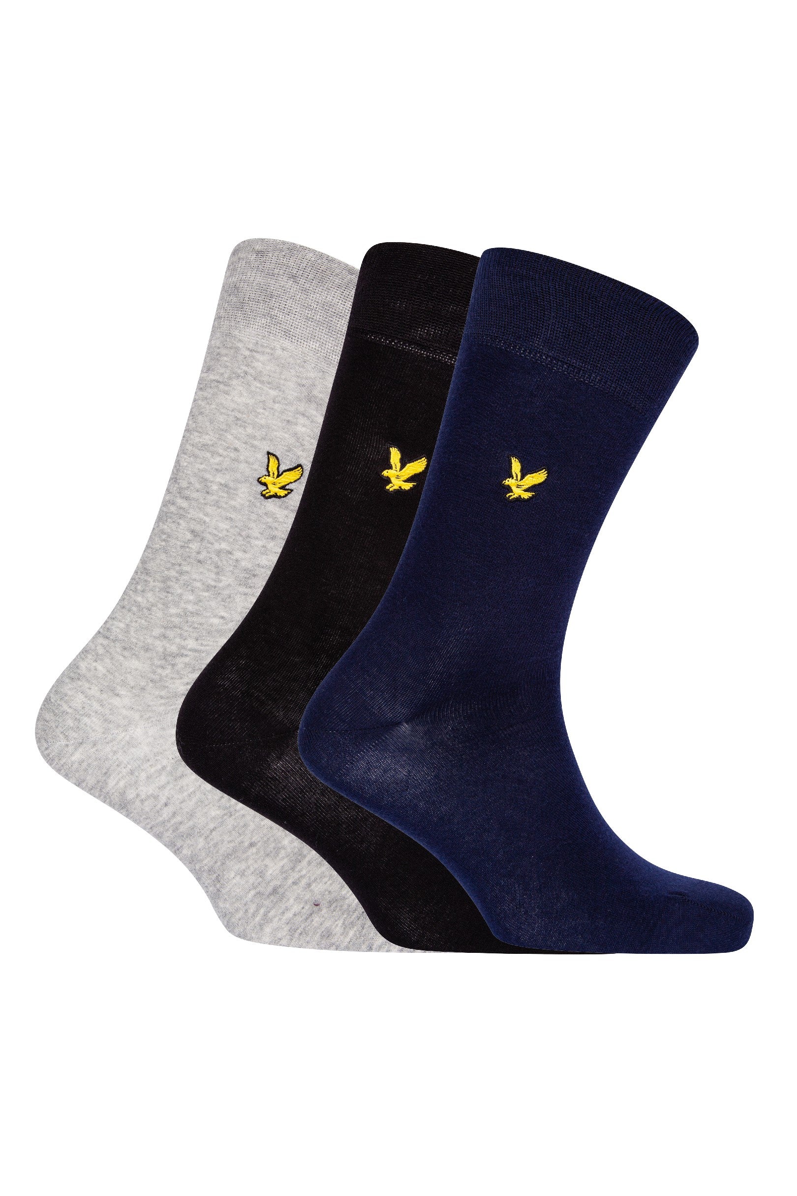 Lyle & Scott 3 Pack Angus Socks with Eagle Embroidery - Grey Marl, Peacoat, Black