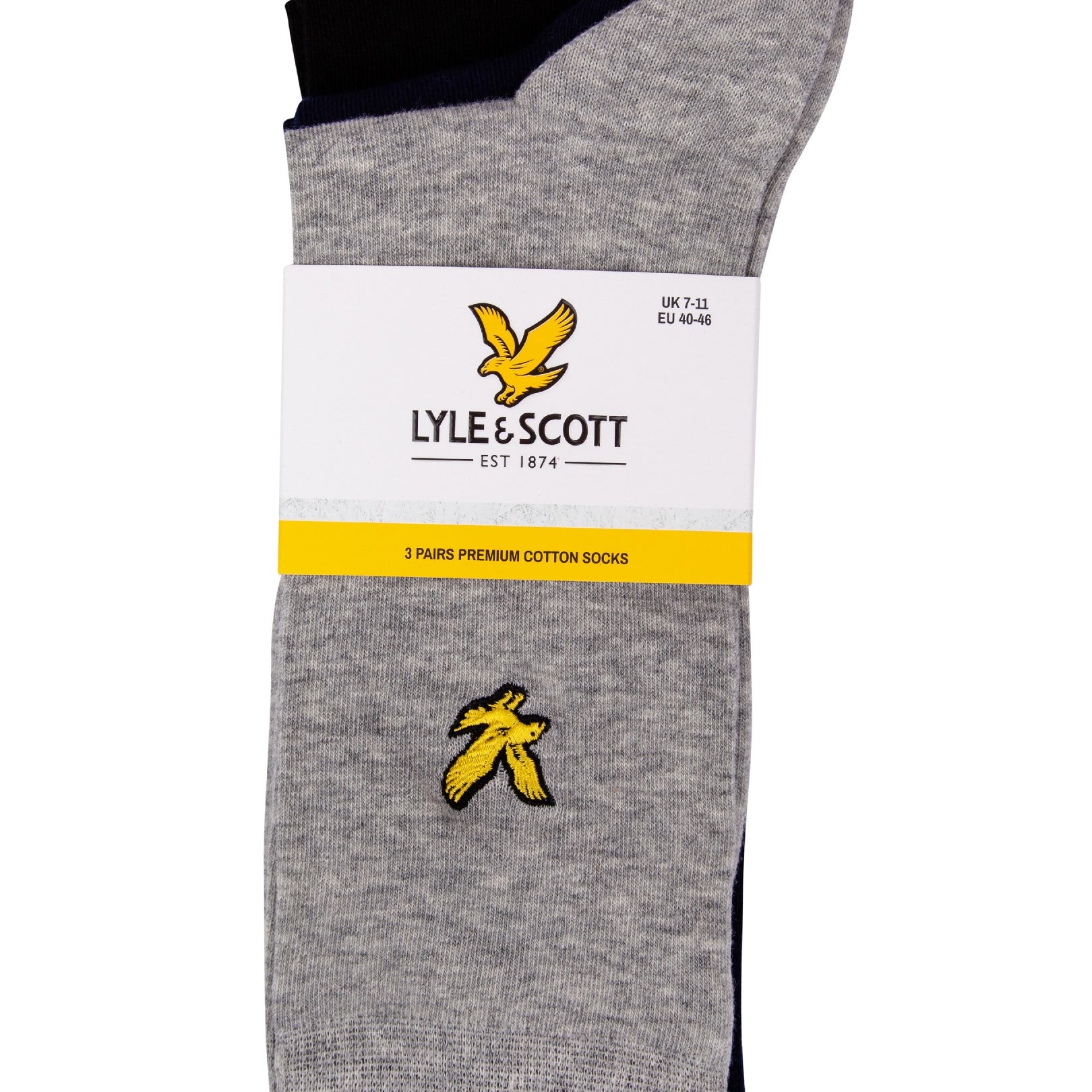 Lyle & Scott 3 Pack Angus Socks with Eagle Embroidery - Grey Marl, Peacoat, Black