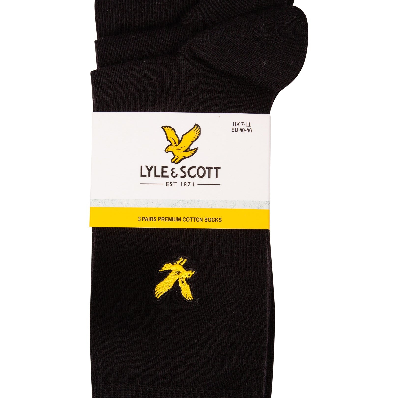 Lyle & Scott 3 Pack Angus Socks with Eagle Embroidery - Black