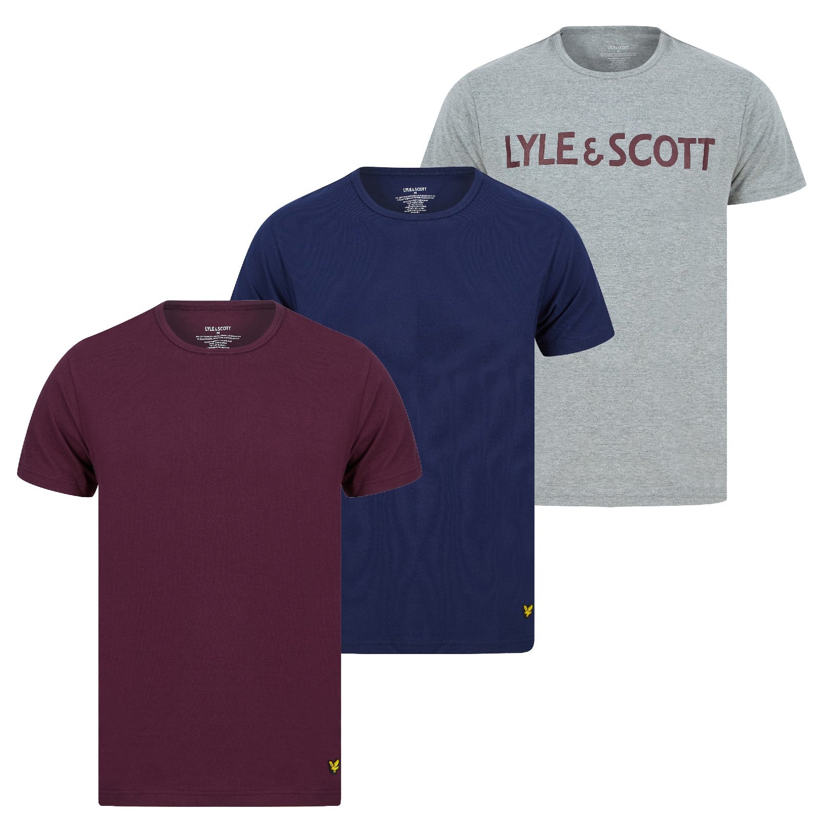 Lyle & Scott 3 Pack 3 Pack August Multi T Shirts - (Wine Tasting - Peacoat - Grey Marl)