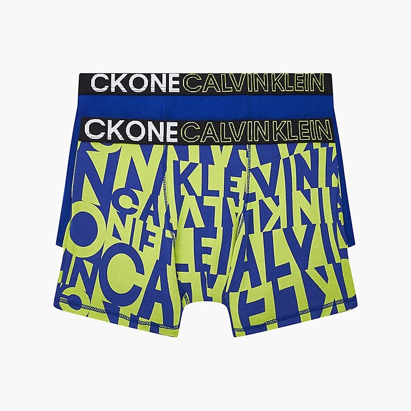 Calvin Klein 2 Pack Organic Cotton Boys Trunks - CK ONE ( Blue / Green )