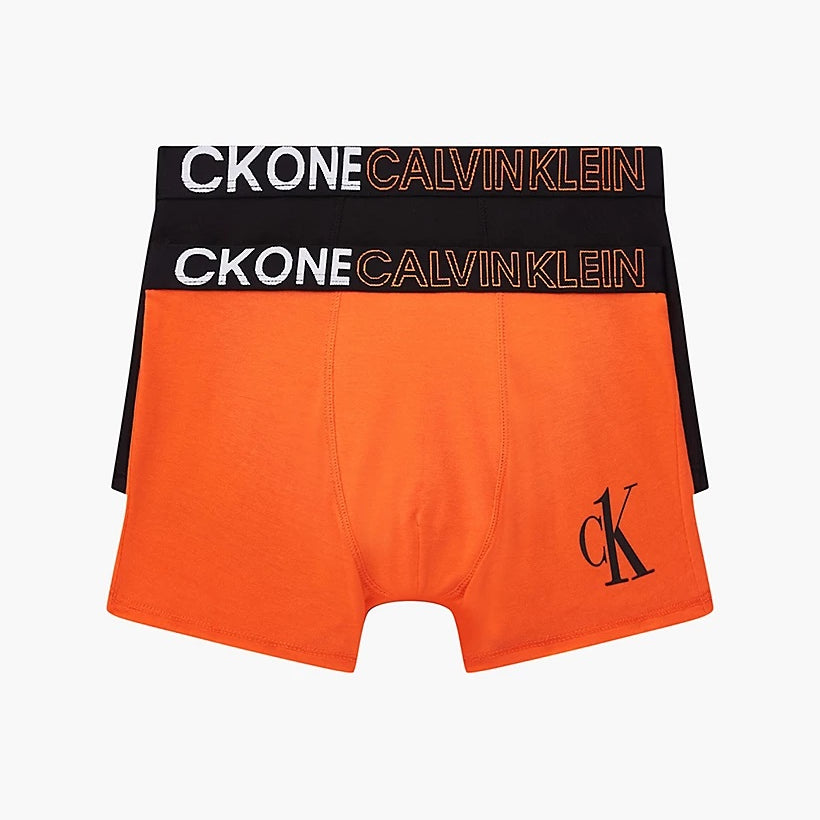 Calvin Klein 2 Pack Organic Cotton Boys Trunks - CK ONE ( Orange / Black )
