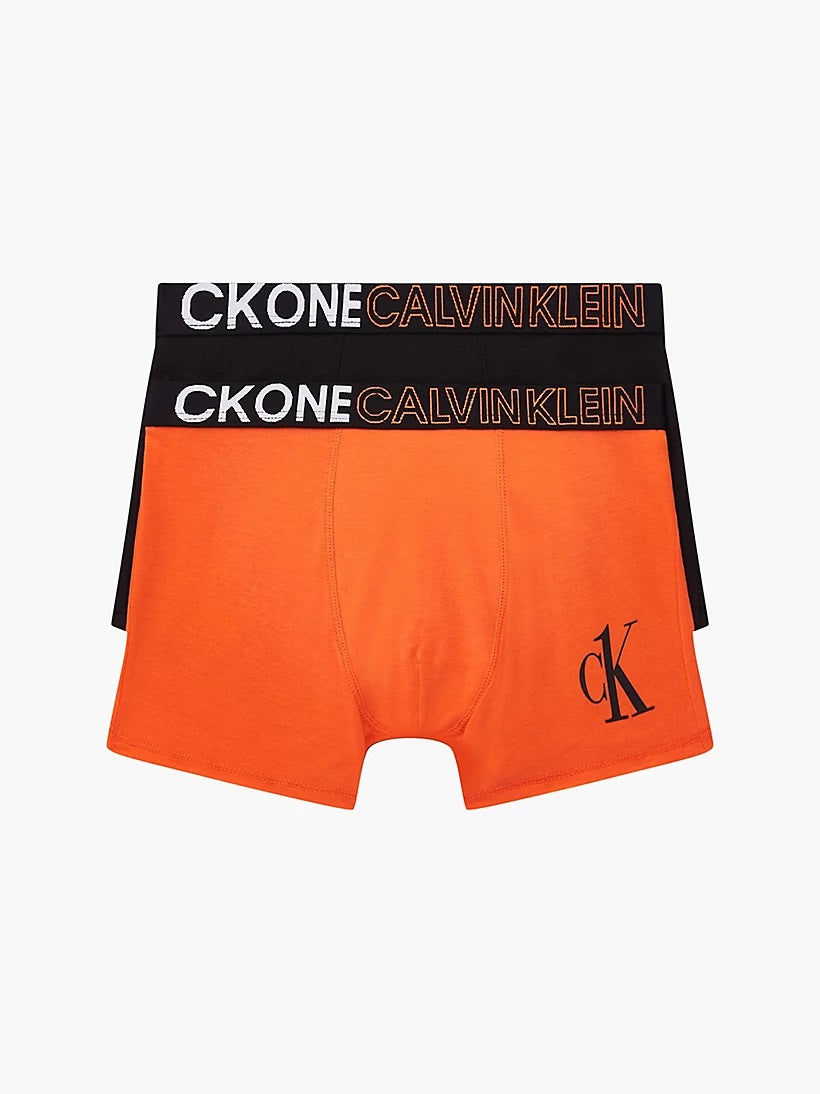 Calvin Klein 2 Pack Organic Cotton Boys Trunks - CK ONE ( Orange / Black )