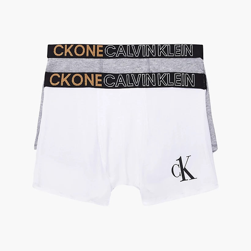 Calvin Klein 2 Pack Organic Cotton Boys Trunks - CK ONE ( Grey / White )