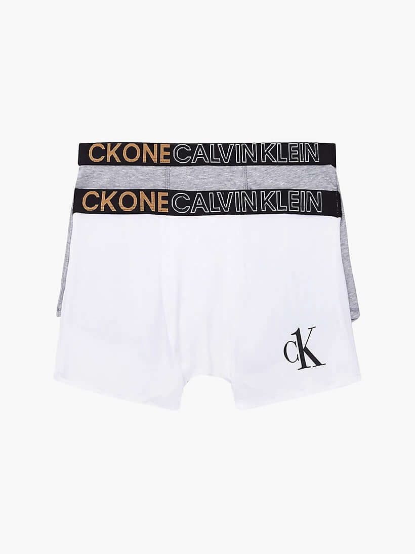 Calvin Klein 2 Pack Organic Cotton Boys Trunks - CK ONE ( Grey / White )