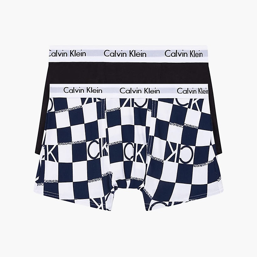 Calvin Klein 2 Pack Modern Cotton Boys Trunks - ( Black / Blue Print )
