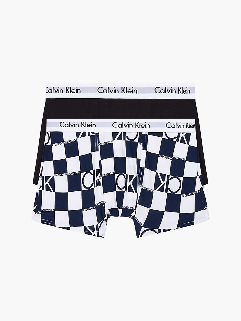 Calvin Klein 2 Pack Modern Cotton Boys Trunks - ( Black / Blue Print )