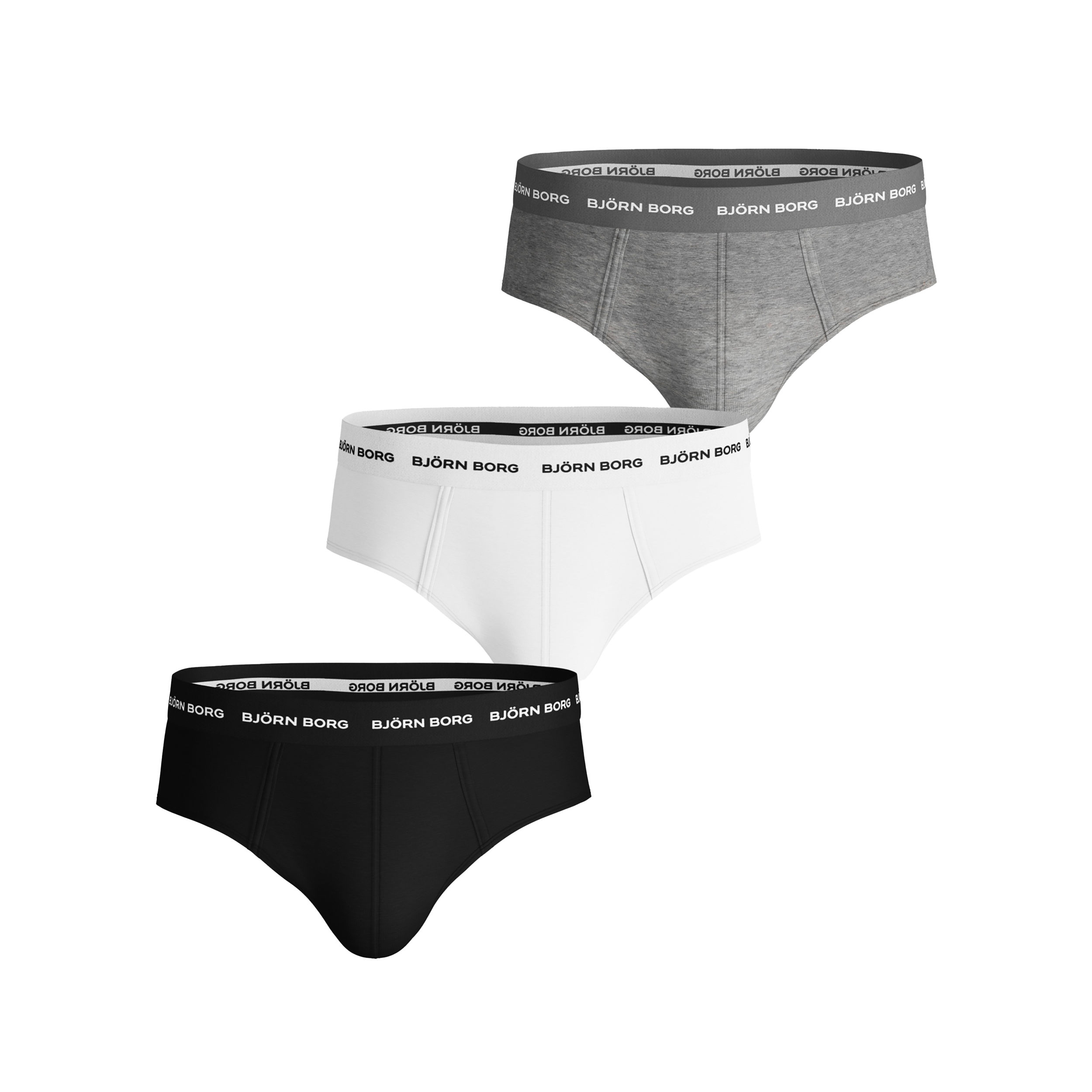 Björn Borg Solid Essential Briefs 3-pack - Black / White / Grey