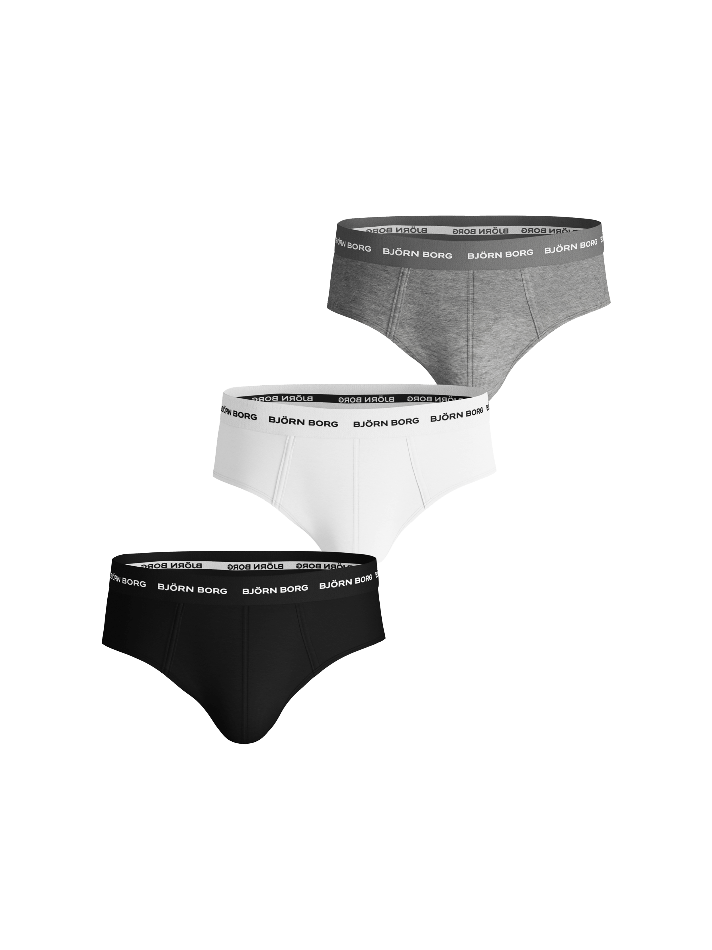 Björn Borg Solid Essential Briefs 3-pack - Black / White / Grey
