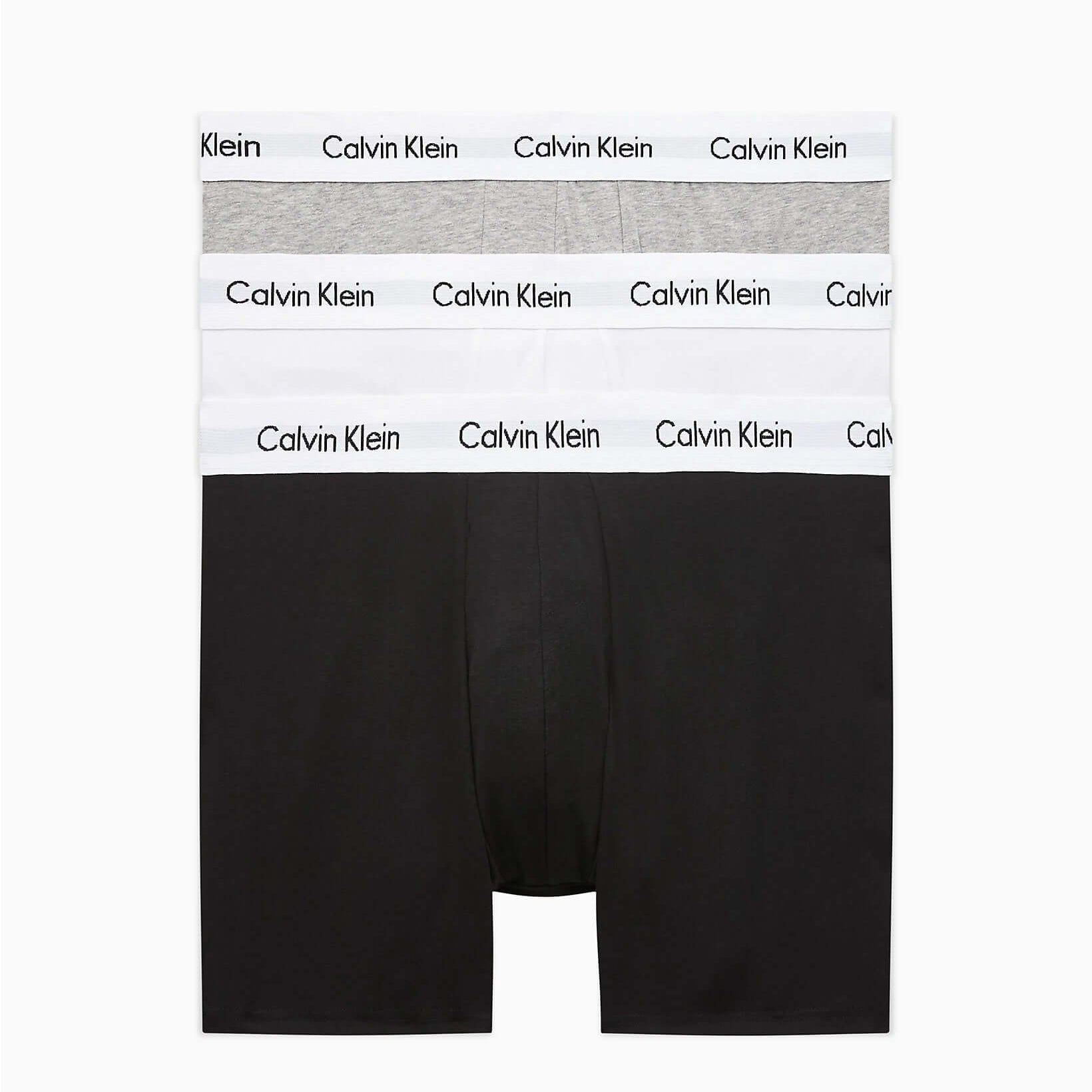 Calvin Klein 3 Pack Cotton Stretch - Longer Leg Boxer Brief Shorts ( BLACK / WHITE / GREY )