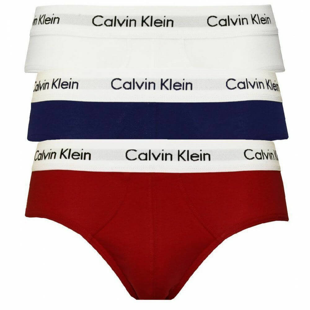 Calvin Klein 3 Pack Cotton Stretch – Hip Briefs ( White / Red / Navy )