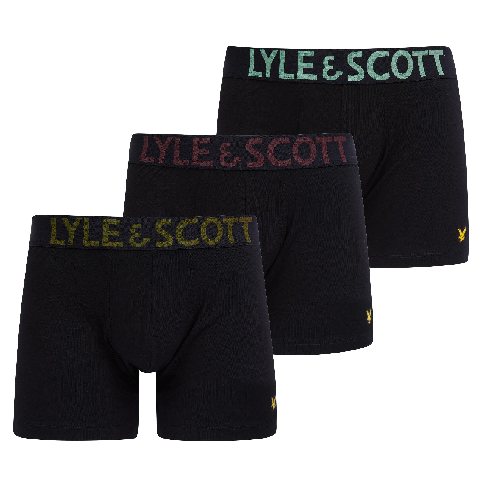 Lyle & Scott 3 Pack Daniel Men's Trunks - Black Multi Waistbands