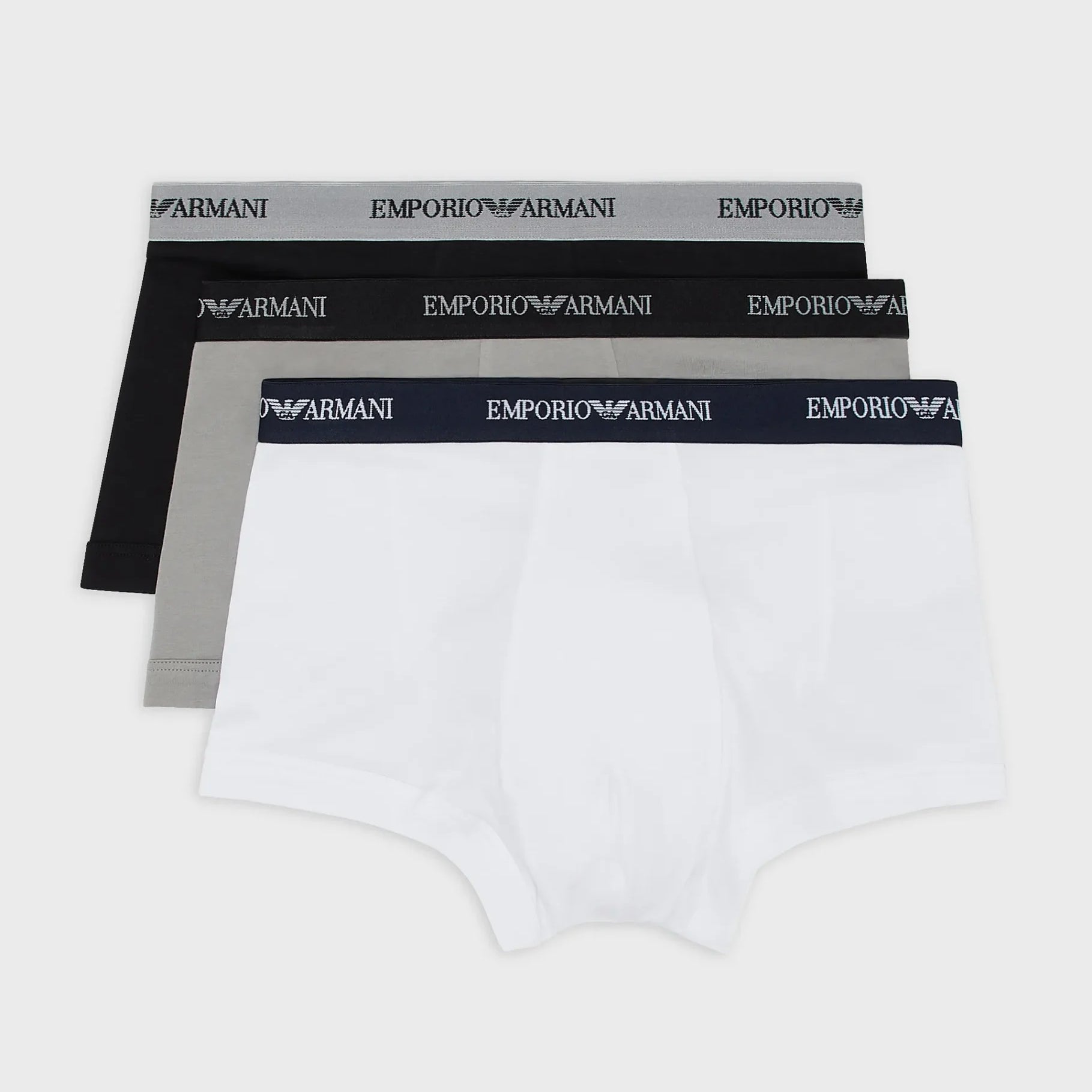 Emporio Armani 3 Pack Trunks - Stretch Cotton with Core Logo-BWG