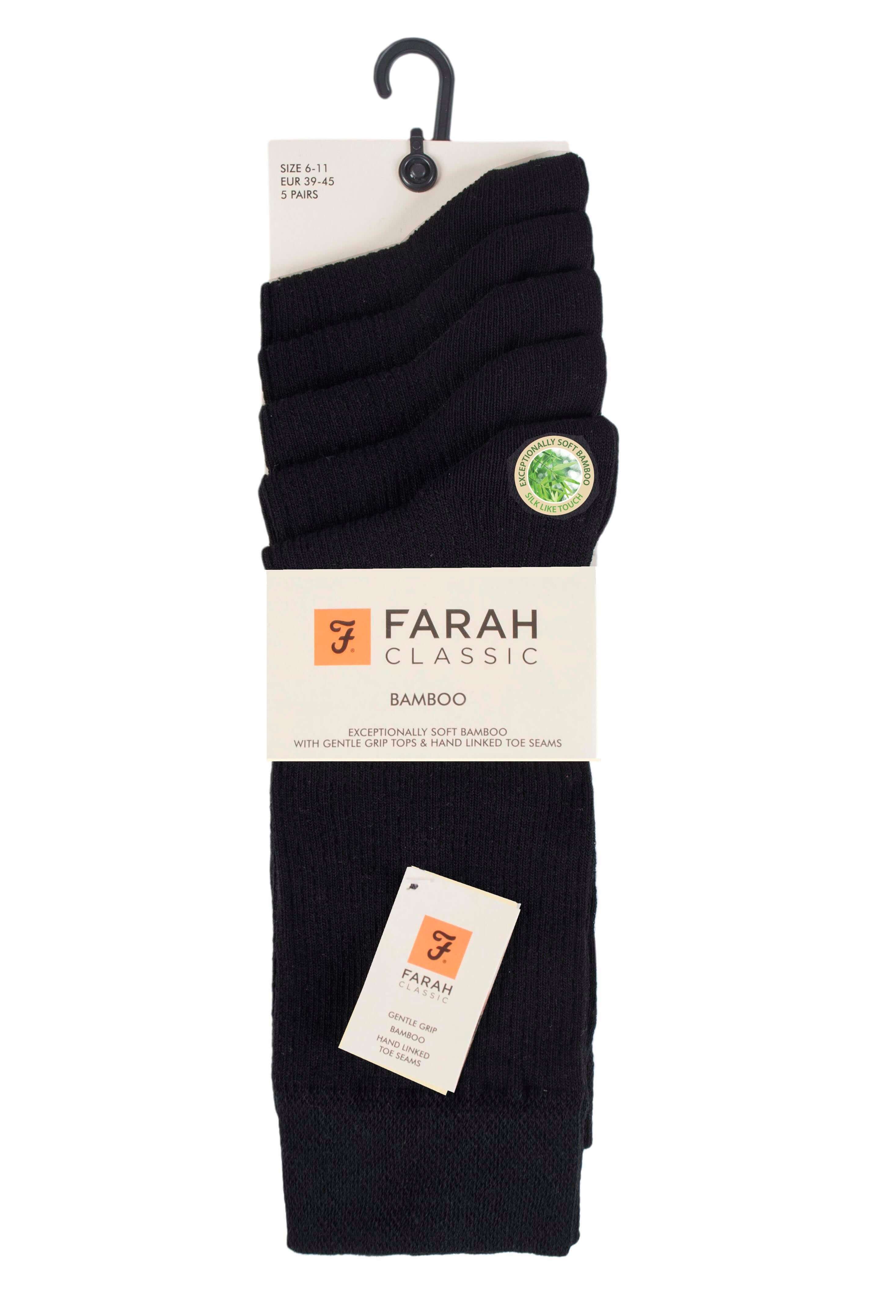 Farah 5 Pack Men's Bamboo Socks – Classic Plain, Hypoallergenic & Antibacterial