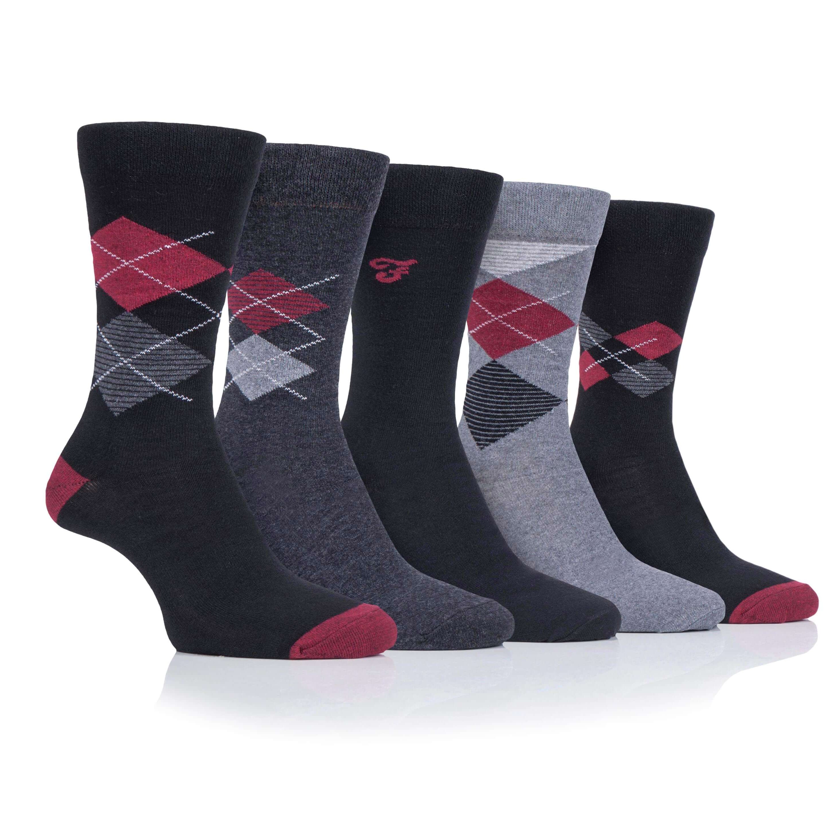 Mens 5 Pack Farah Cotton Rich Argyle Socks
