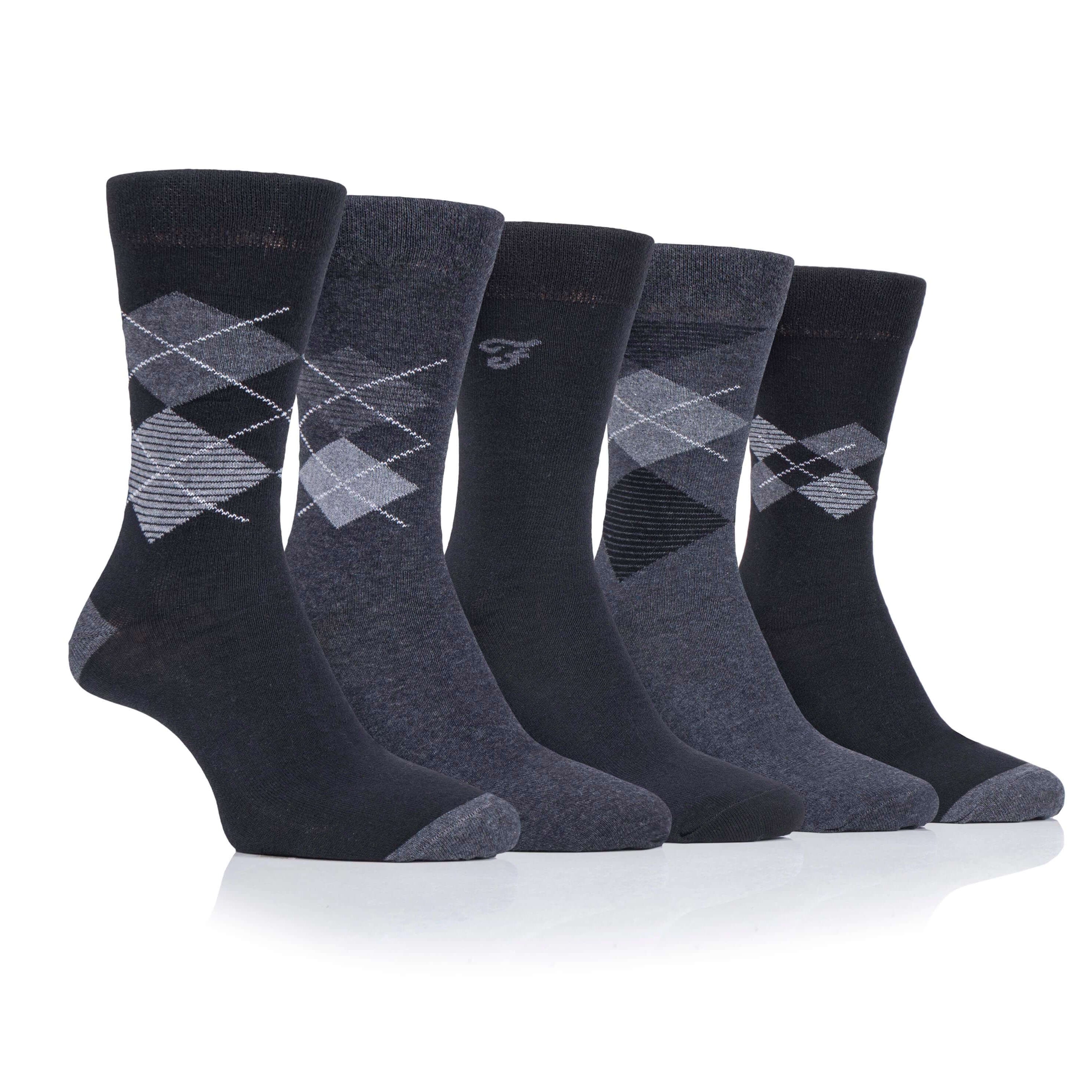 Mens 5 Pack Farah Cotton Rich Argyle Socks