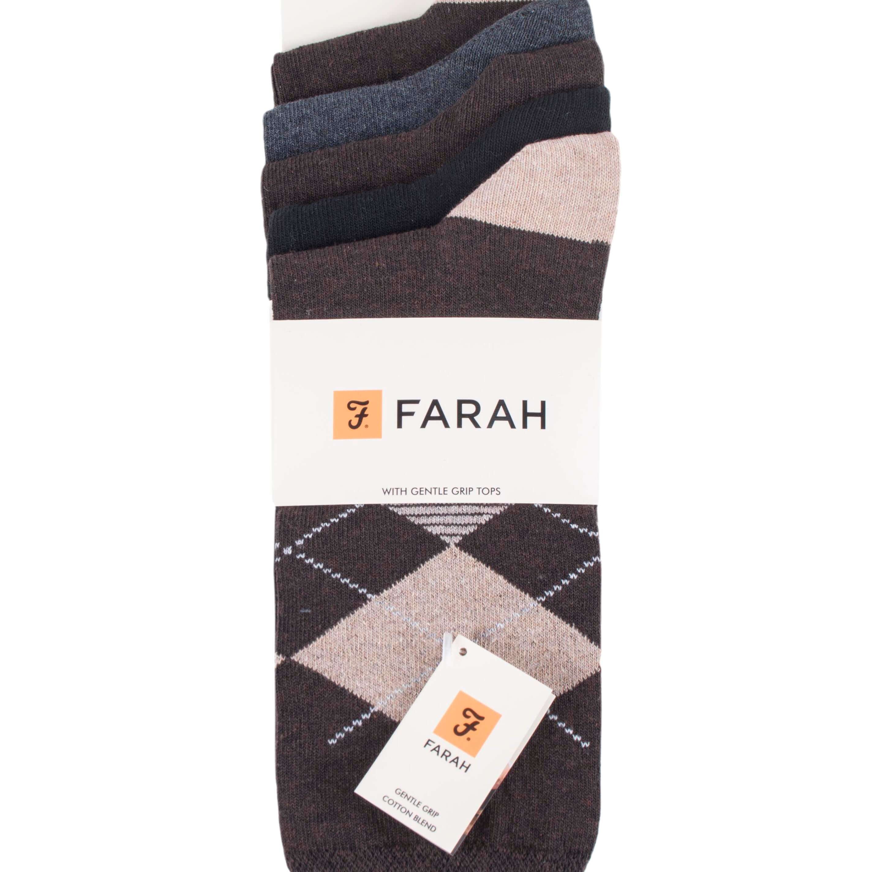 Mens 5 Pack Farah Cotton Rich Argyle Socks