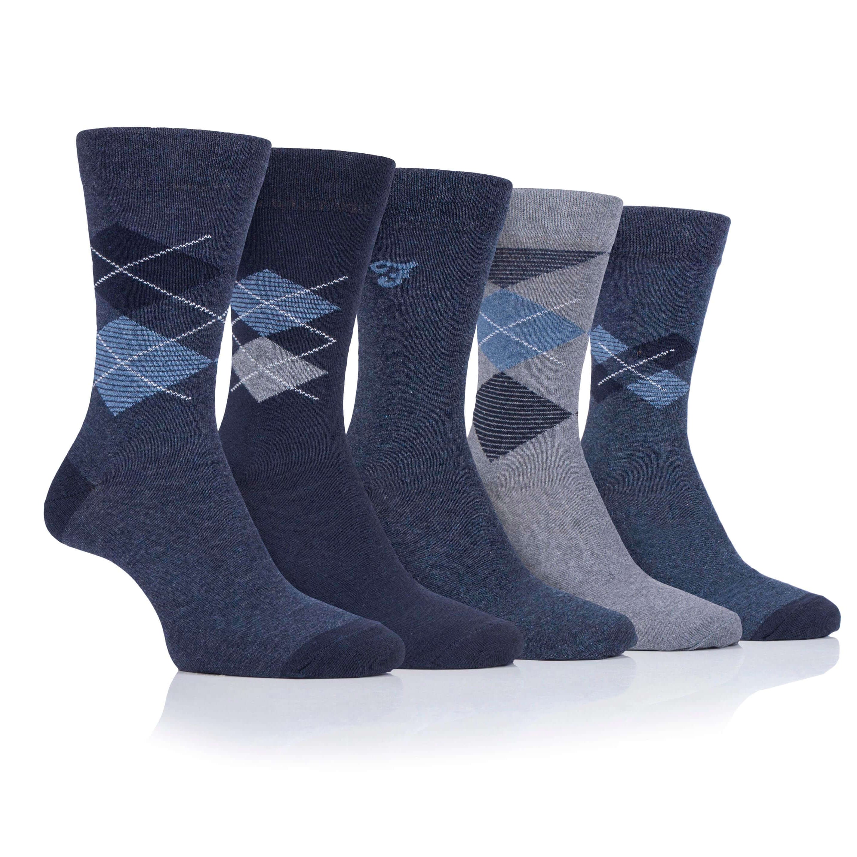 Mens 5 Pack Farah Cotton Rich Argyle Socks