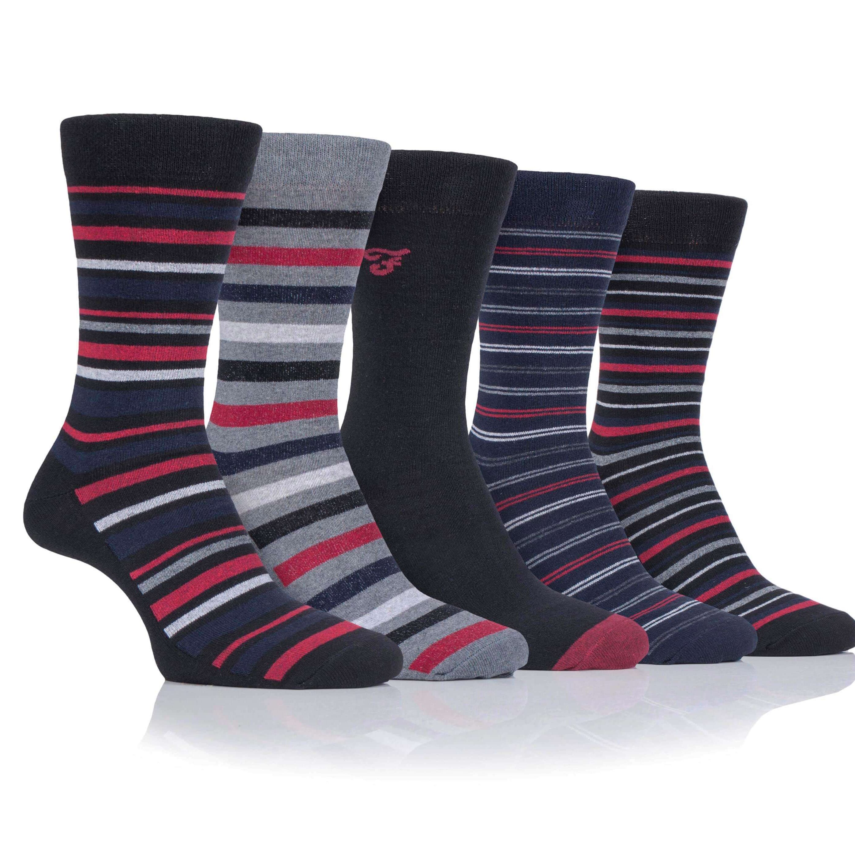 Farah Men’s 5 Pack Cotton Rich Striped Socks – Everyday Comfort (UK 6-11)