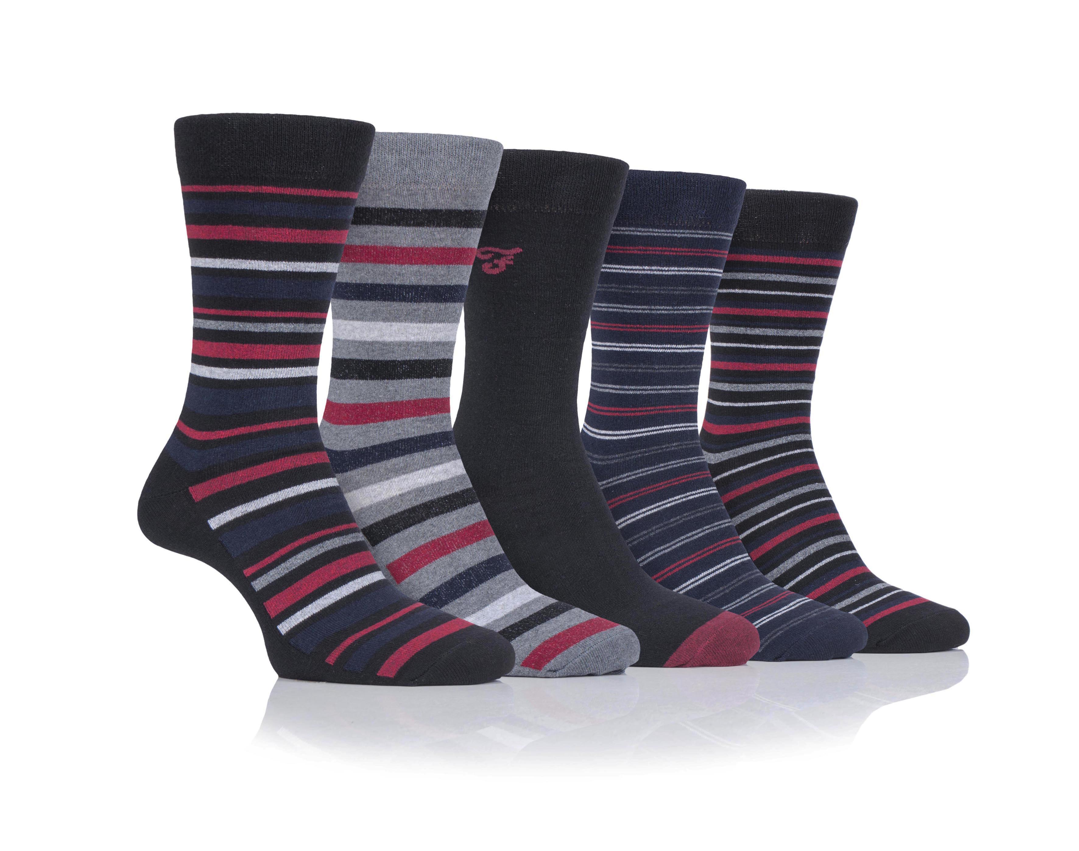 Farah Men’s 5 Pack Cotton Rich Striped Socks – Everyday Comfort (UK 6-11)