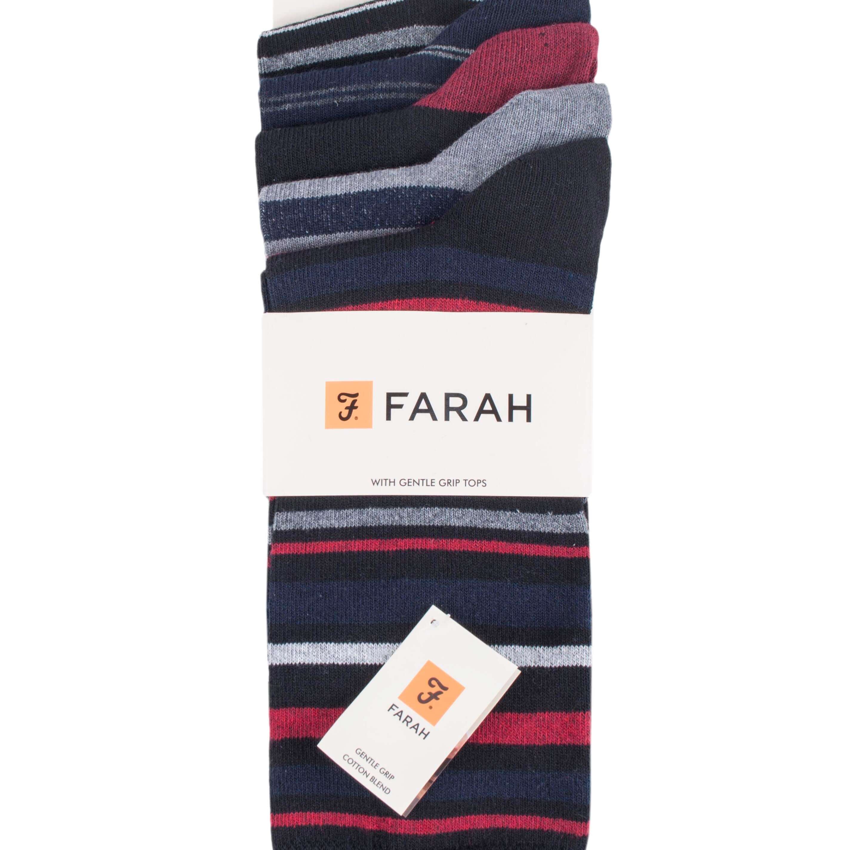 Farah Men’s 5 Pack Cotton Rich Striped Socks – Everyday Comfort (UK 6-11)