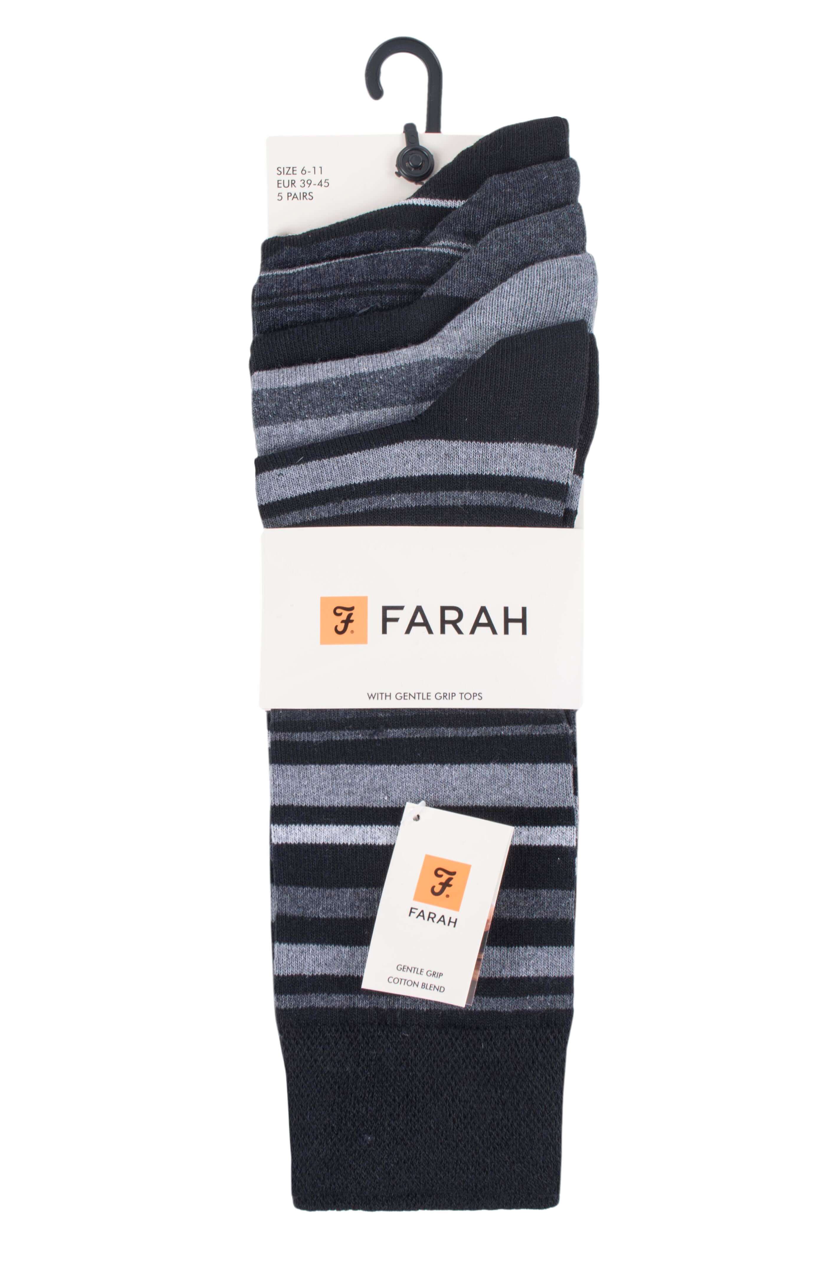 Farah Men’s 5 Pack Cotton Rich Striped Socks – Everyday Comfort (UK 6-11)