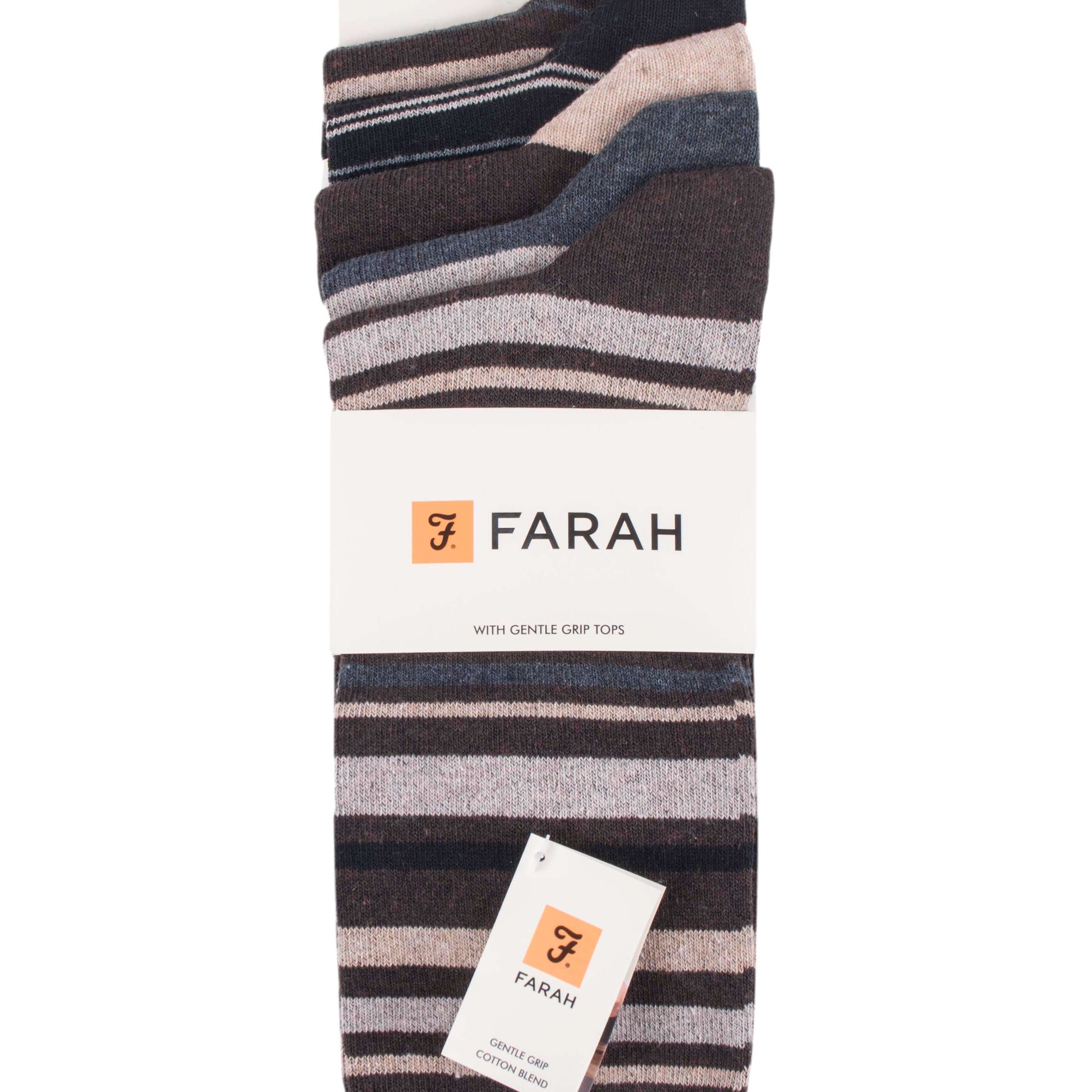 Farah Men’s 5 Pack Cotton Rich Striped Socks – Everyday Comfort (UK 6-11)