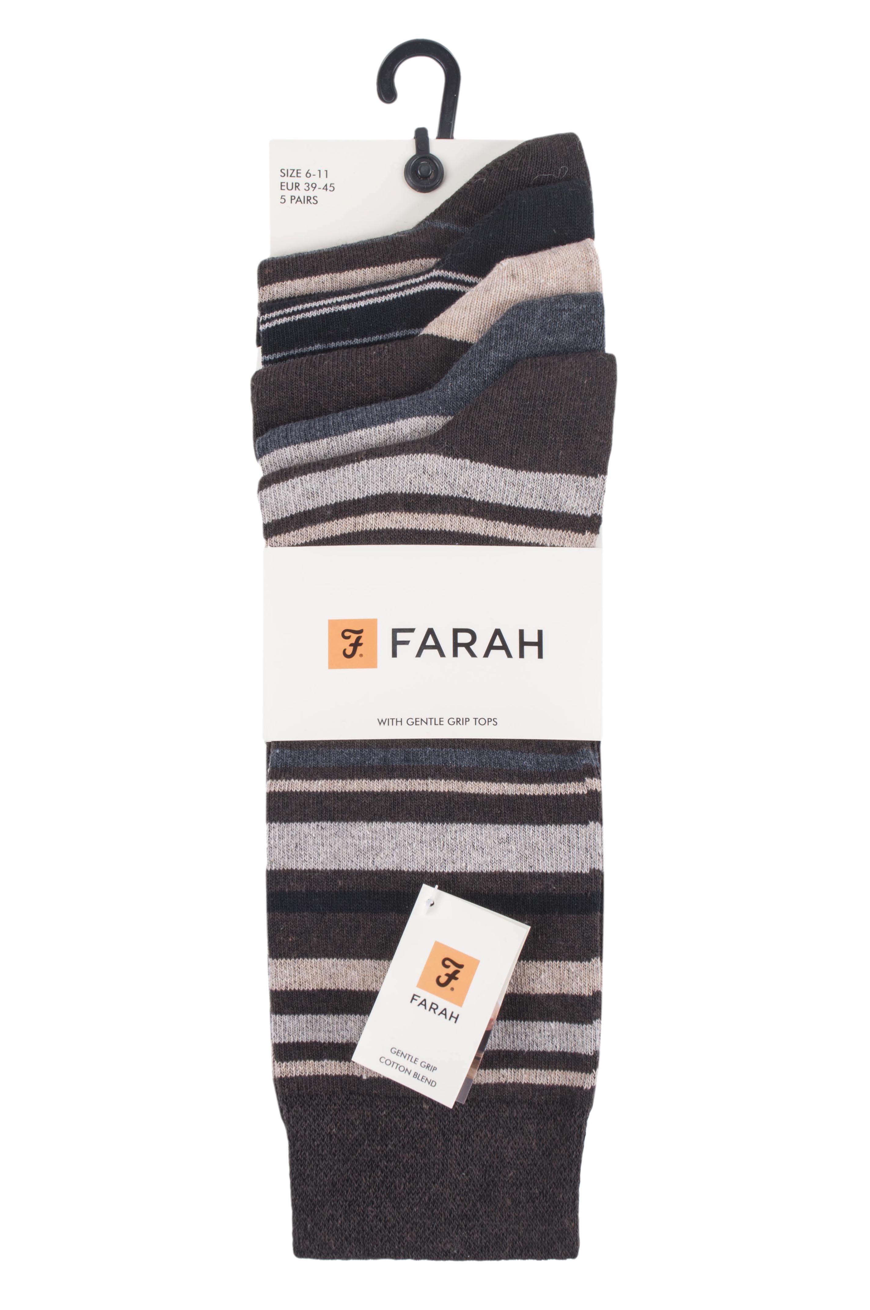 Farah Men’s 5 Pack Cotton Rich Striped Socks – Everyday Comfort (UK 6-11)