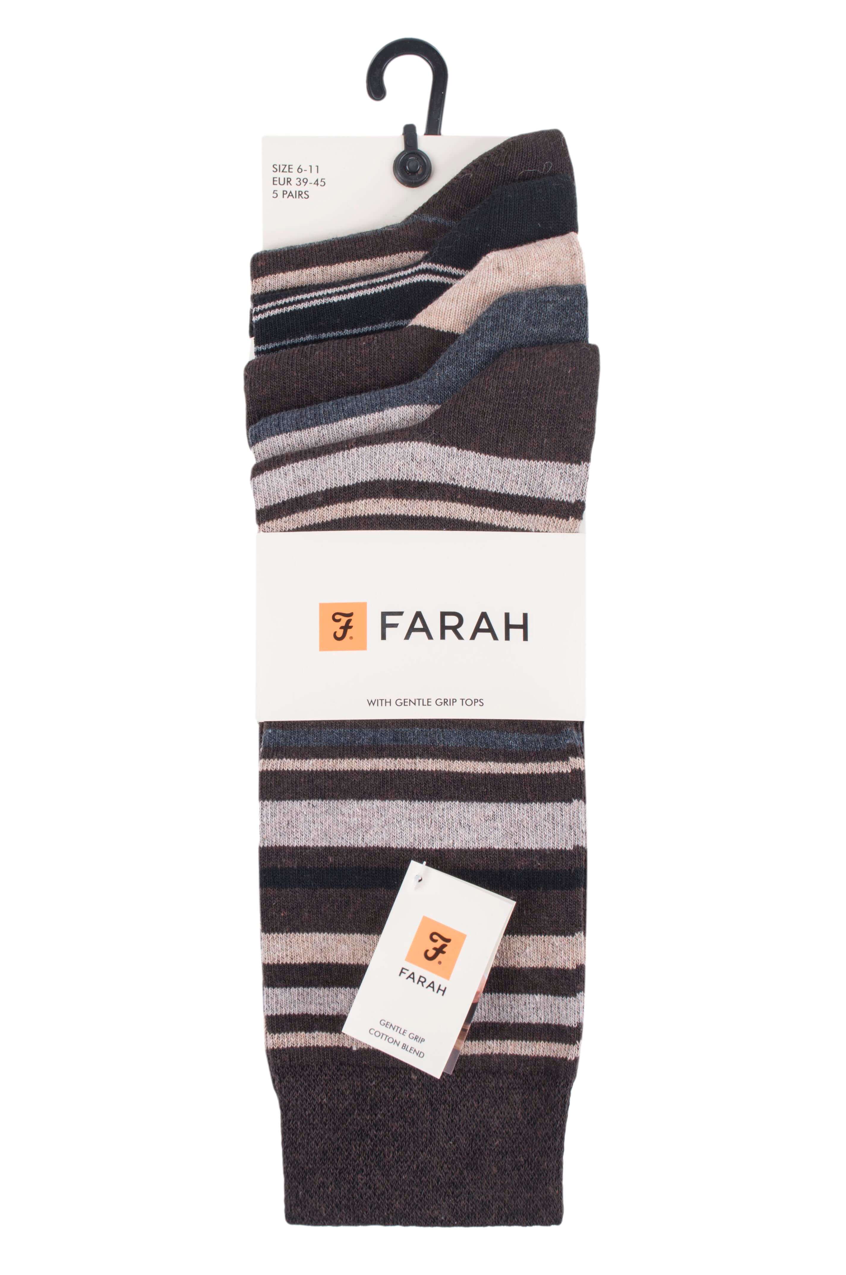 Farah Men’s 5 Pack Cotton Rich Striped Socks – Everyday Comfort (UK 6-11)