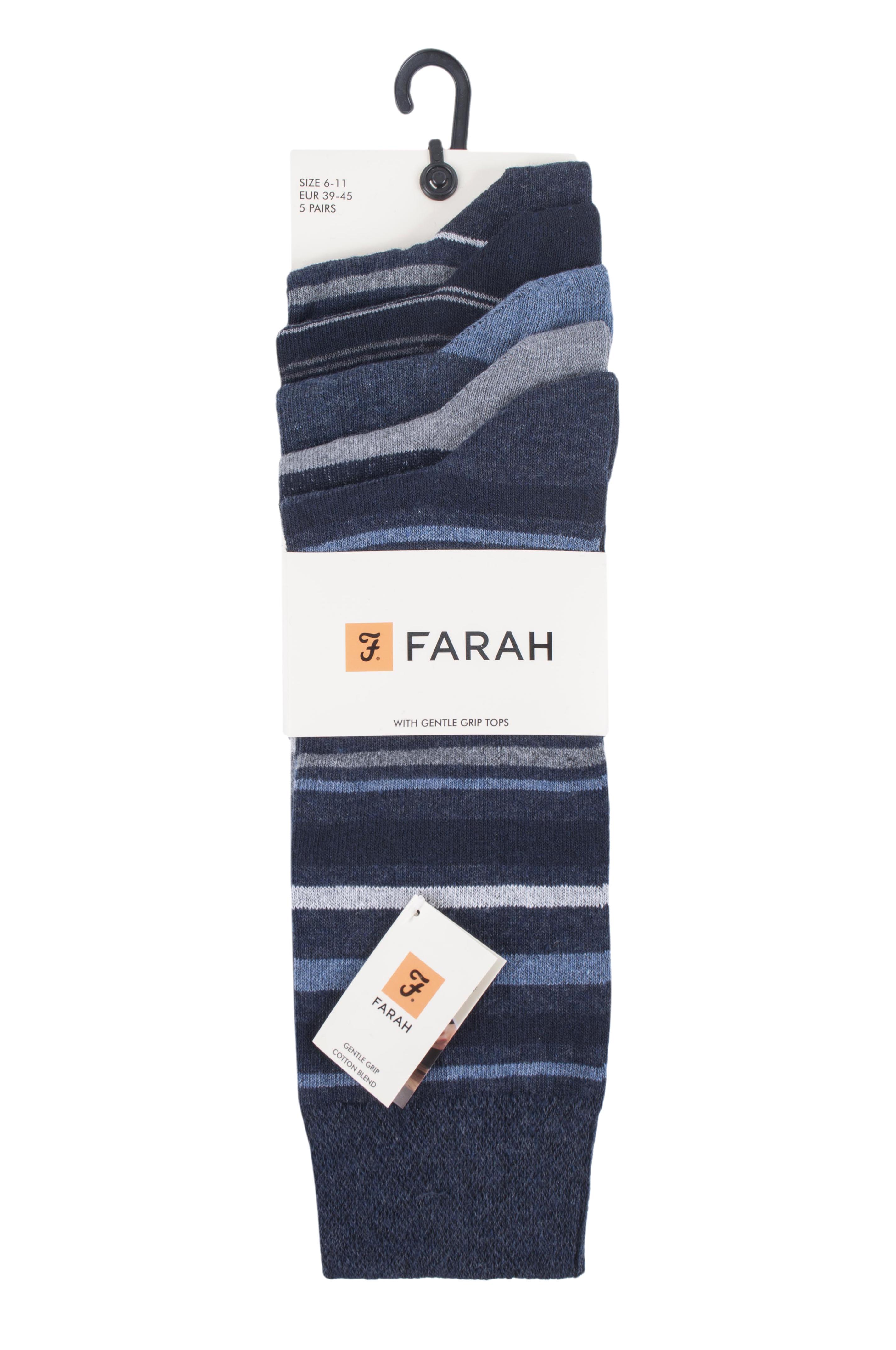 Farah Men’s 5 Pack Cotton Rich Striped Socks – Everyday Comfort (UK 6-11)